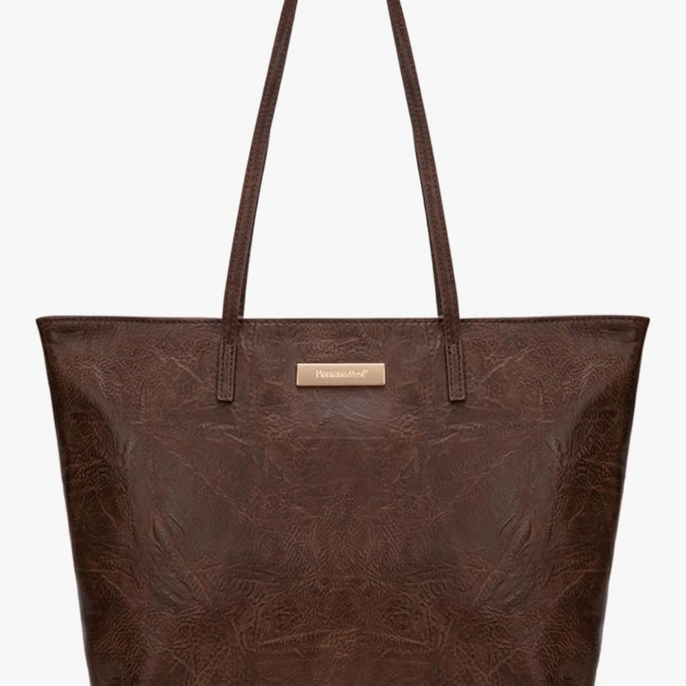 Brown Leather-Effect Tote Bag